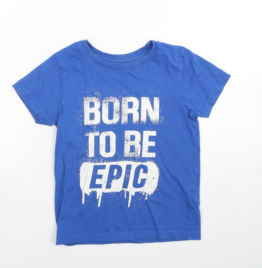 Primark Boys Blue Cotton Pullover T-Shirt Size 6-7 Years Round Neck Pullover - Born To Be Epic