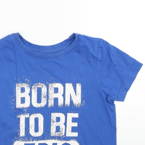 Primark Boys Blue Cotton Pullover T-Shirt Size 6-7 Years Round Neck Pullover - Born To Be Epic