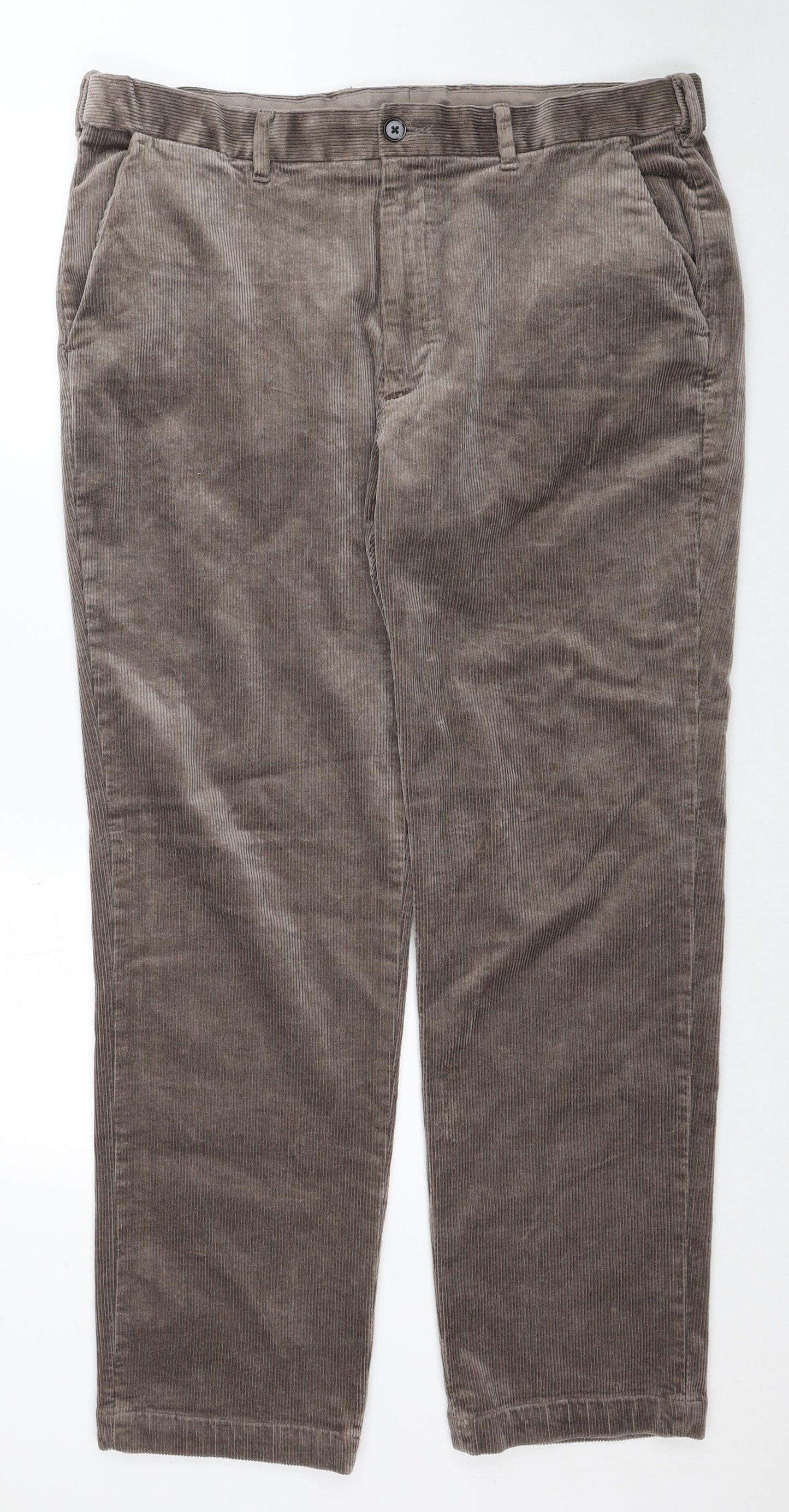 Marks and Spencer Mens Brown Cotton Trousers Size 38 in L31 in Regular Zip
