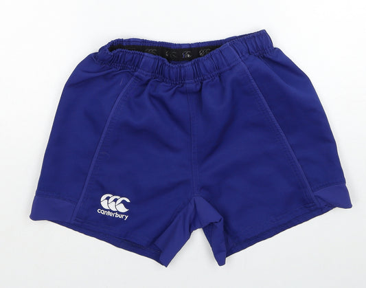 Canterbury Boys Blue Polyester Sweat Shorts Size 12 Years Regular Drawstring - Logo