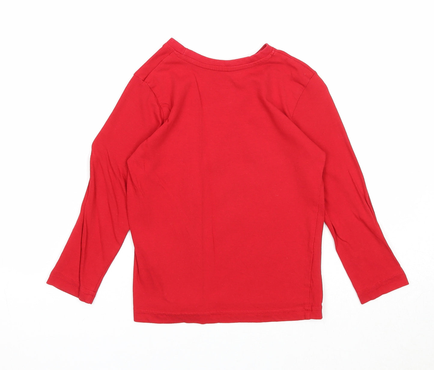 Primark Girls Red Cotton Basic T-Shirt Size 3-4 Years Round Neck Pullover - Reindeer Christmas