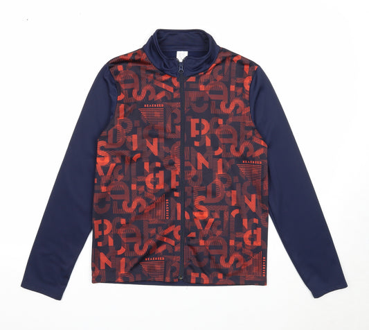 DECATHLON Boys Blue Geometric Polyester Full Zip Sweatshirt Size 10-11 Years Zip