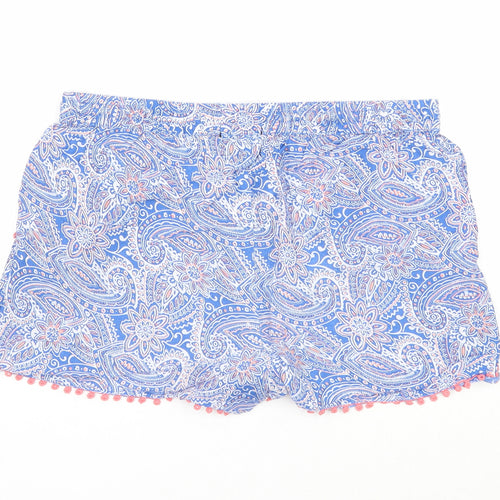 Atmosphere Womens Blue Geometric Viscose Basic Shorts Size 10 Regular Drawstring
