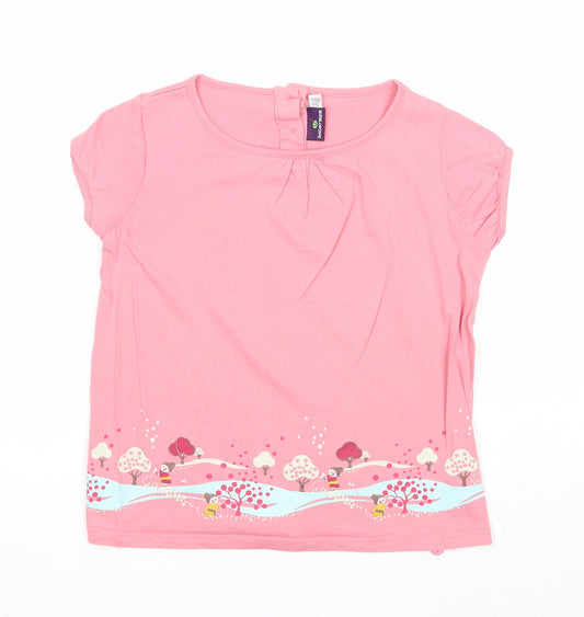 Sergent Major Girls Pink Cotton Basic T-Shirt Size 7 Years Round Neck Button - Trees and People