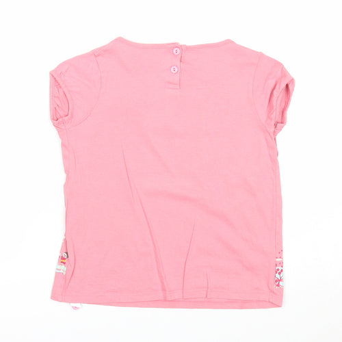 Sergent Major Girls Pink Cotton Basic T-Shirt Size 7 Years Round Neck Button - Trees and People