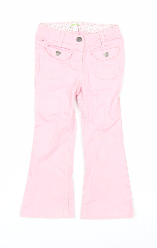 Vertbaudet Girls Pink Cotton Bootcut Jeans Size 3 Years Regular Zip