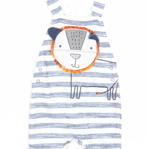 Primark Boys Blue Striped Polyester Dungaree One-Piece Size 6-9 Months Snap - Lion Print