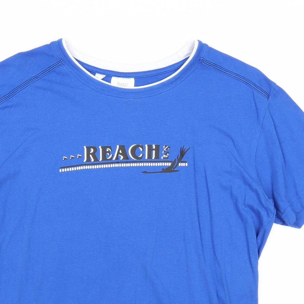 BPC Mens Blue Cotton T-Shirt Size S Round Neck - Reach
