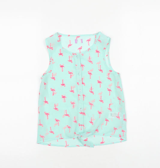 F&F Girls Blue Geometric Polyester Basic Tank Size 6-7 Years Round Neck Button - Flamingo