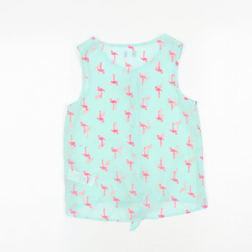 F&F Girls Blue Geometric Polyester Basic Tank Size 6-7 Years Round Neck Button - Flamingo