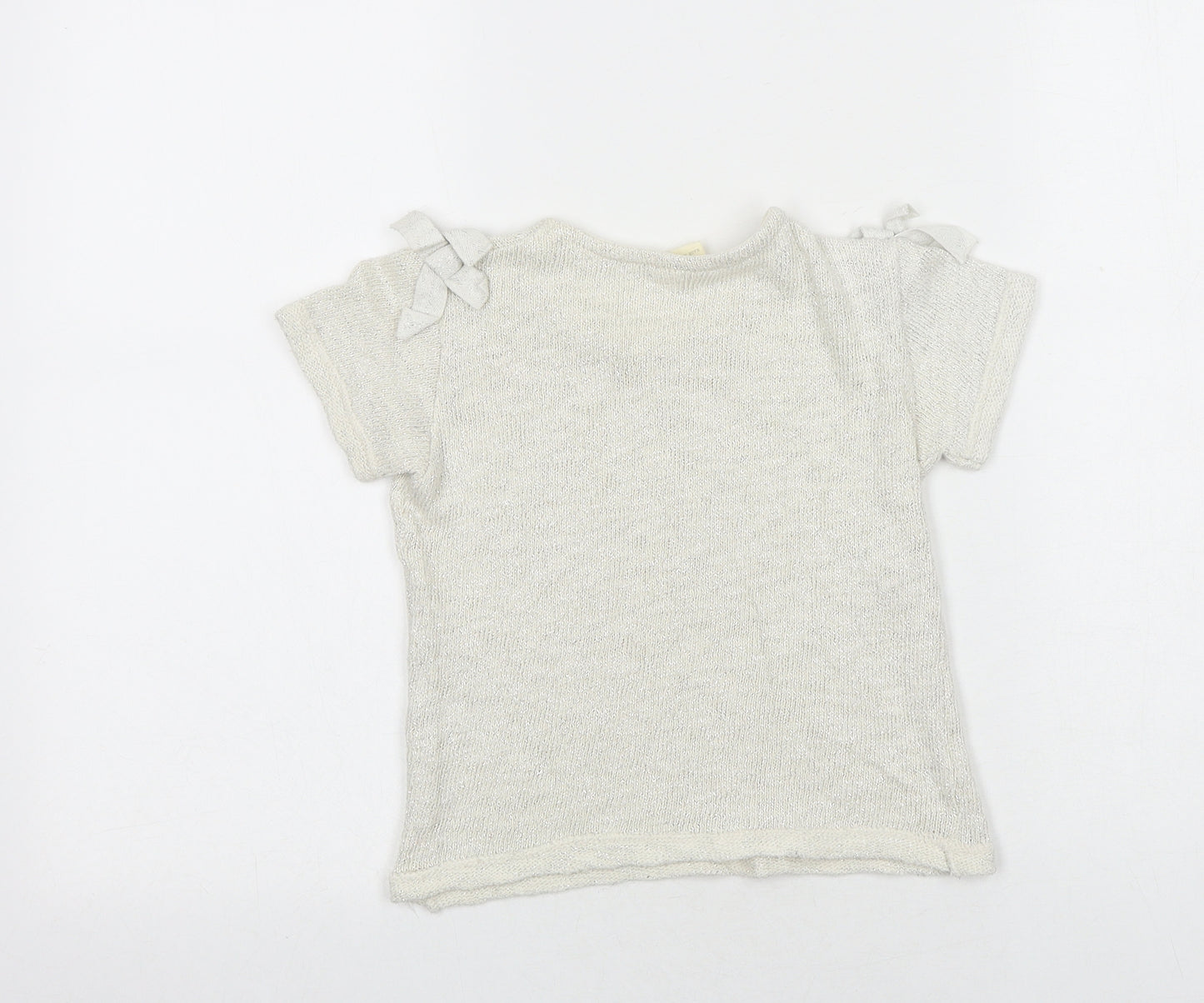 Zara Girls Ivory Geometric Polyester Basic T-Shirt Size 4-5 Years Round Neck Pullover