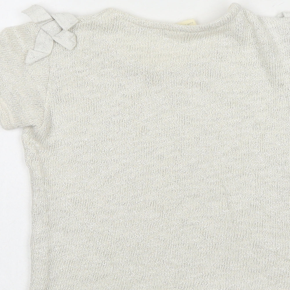 Zara Girls Ivory Geometric Polyester Basic T-Shirt Size 4-5 Years Round Neck Pullover