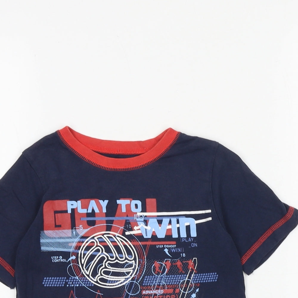 George Boys Blue 100% Cotton Pullover T-Shirt Size 3-4 Years Round Neck Pullover - Football Goal