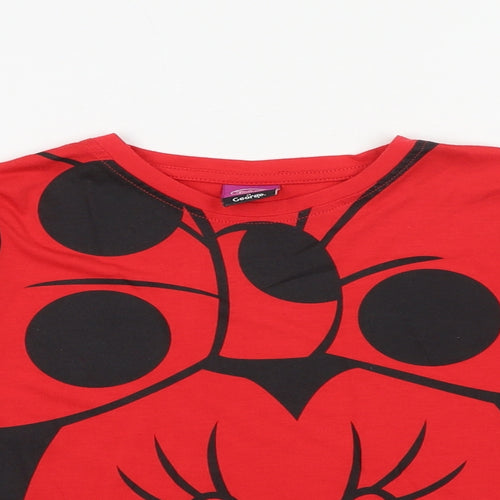 George Girls Red Polyester Basic T-Shirt Size 6-7 Years Round Neck Pullover - Minnie Mouse