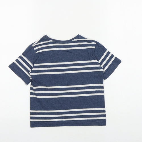 Primark Boys Blue Striped Cotton Pullover T-Shirt Size 4-5 Years Round Neck Pullover