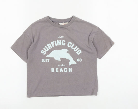 Zara Boys Grey 100% Cotton Pullover T-Shirt Size 2-3 Years Round Neck Pullover - Dolphin Surfing Club