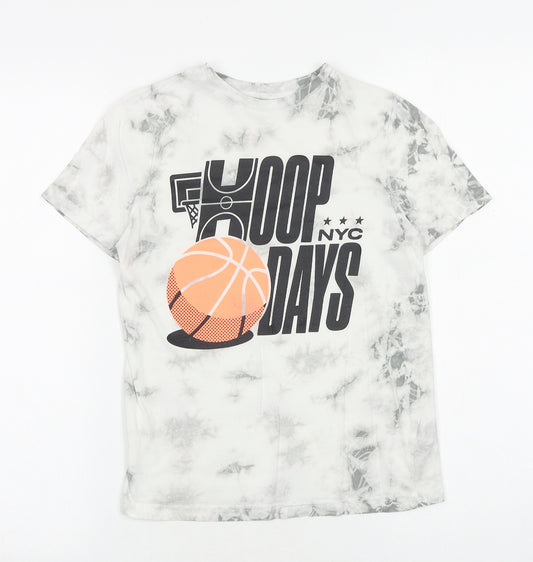 F&F Boys Grey Cotton Pullover T-Shirt Size 8-9 Years Round Neck Pullover - Basketball Hoop Days Tie-Dye