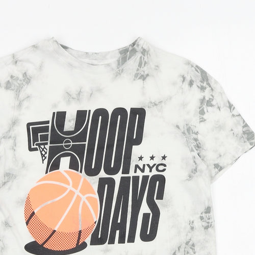 F&F Boys Grey Cotton Pullover T-Shirt Size 8-9 Years Round Neck Pullover - Basketball Hoop Days Tie-Dye