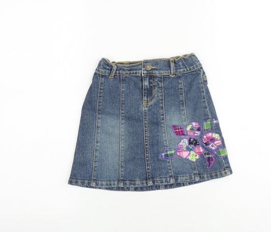Gap Girls Blue Cotton A-Line Skirt Size 6 Years Regular Zip