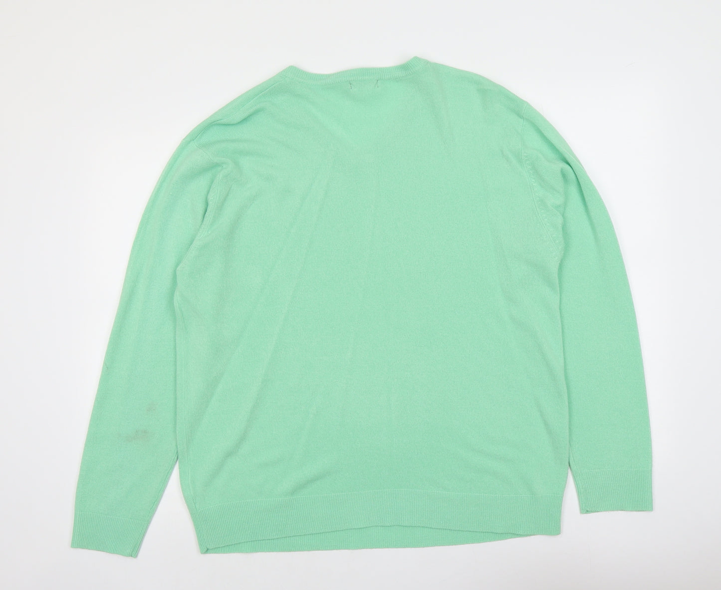 Cedar Wood State Mens Green V-Neck Acrylic Pullover Jumper Size XL Long Sleeve