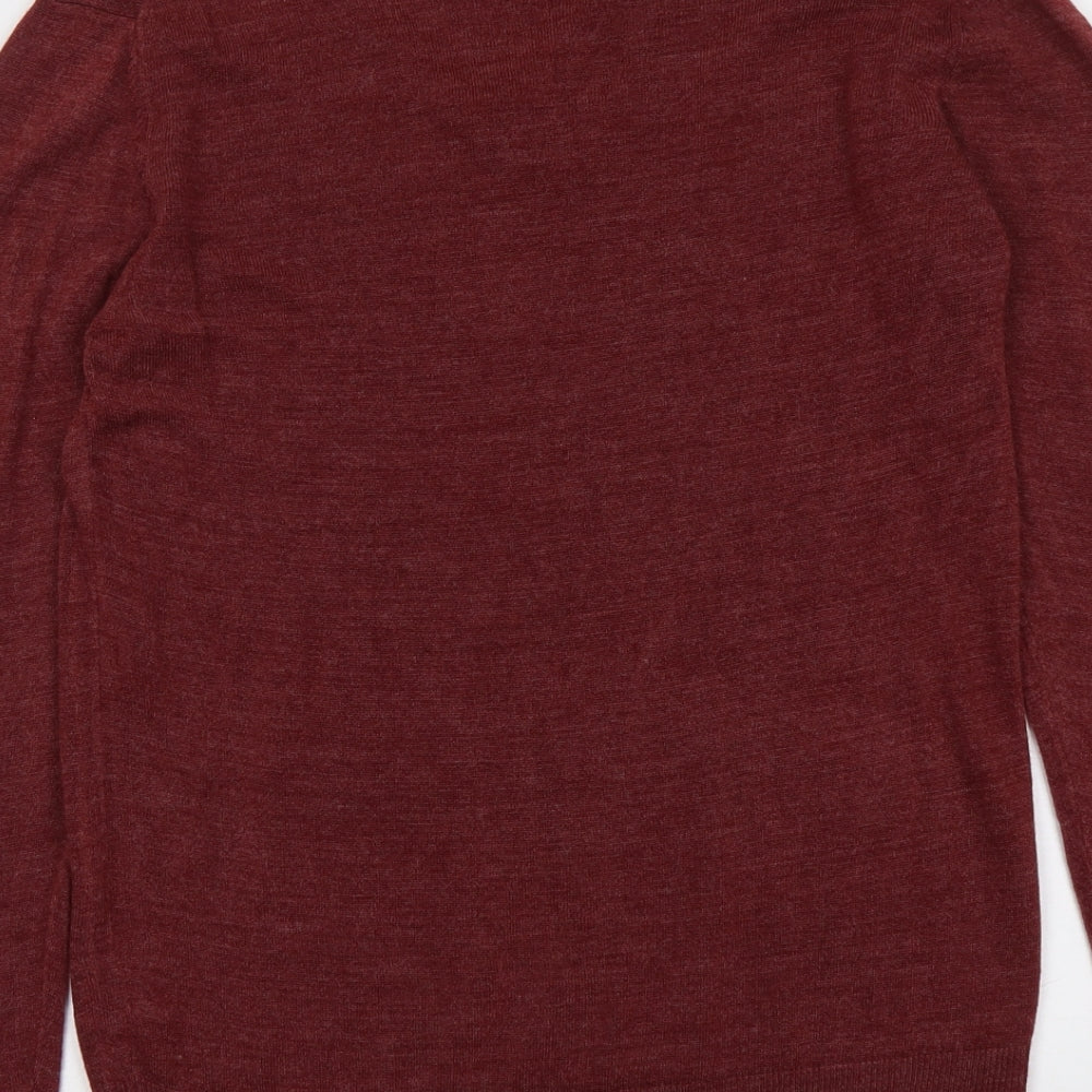 Cedar Wood State Mens Red V-Neck Acrylic Pullover Jumper Size M Long Sleeve