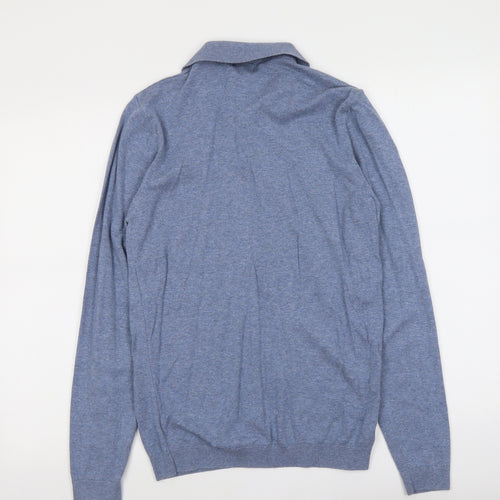 NEXT Mens Blue Collared Cotton Pullover Jumper Size S Long Sleeve