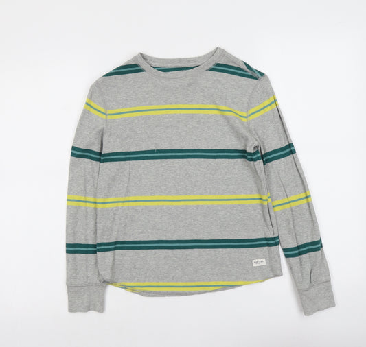 Gap Boys Grey Striped Cotton Pullover T-Shirt Size 8-9 Years Round Neck Pullover