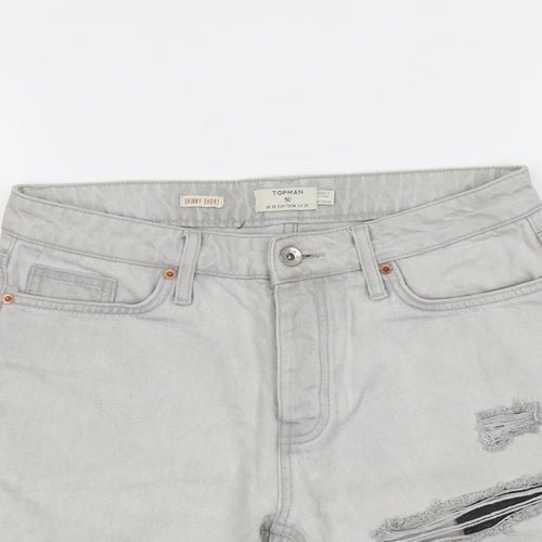 Topman Mens Grey Cotton Chino Shorts Size 30 in L8 in Regular Button