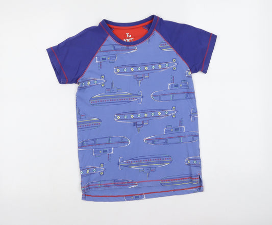TU Boys Blue Geometric Cotton Pullover T-Shirt Size 10-11 Years Round Neck Pullover - Submarine