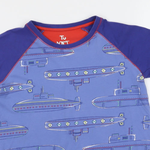 TU Boys Blue Geometric Cotton Pullover T-Shirt Size 10-11 Years Round Neck Pullover - Submarine
