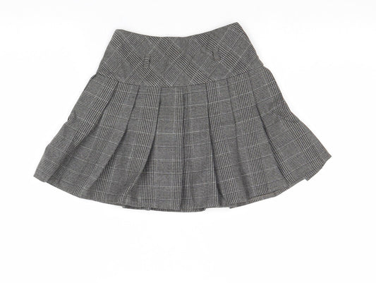 Debenhams Girls Grey Plaid Polyester Pleated Skirt Size 7 Years Regular Pull On