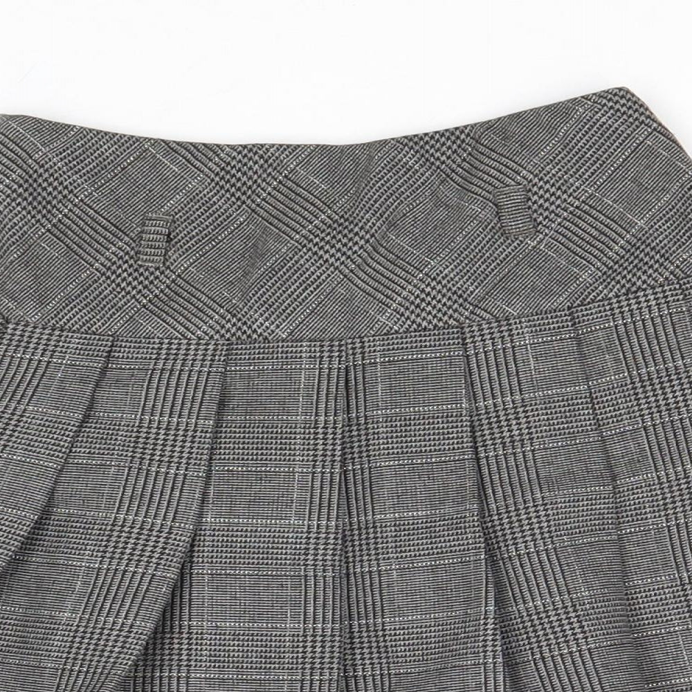 Debenhams Girls Grey Plaid Polyester Pleated Skirt Size 7 Years Regular Pull On