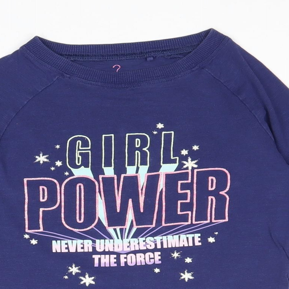 NEXT Girls Beige 100% Cotton Basic T-Shirt Size 7 Years Round Neck Pullover - Girl Power