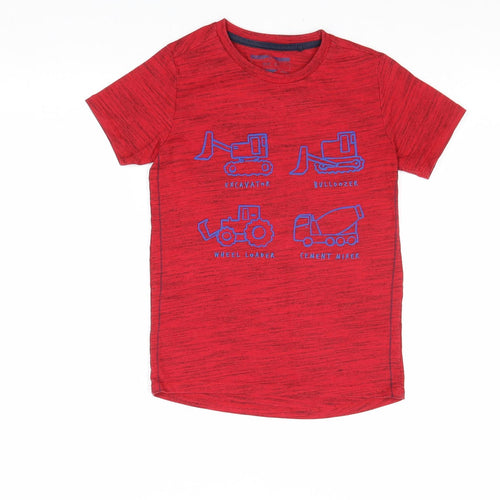 NEXT Boys Red Cotton Pullover T-Shirt Size 5-6 Years Round Neck Pullover - Marled Construction Vehicle