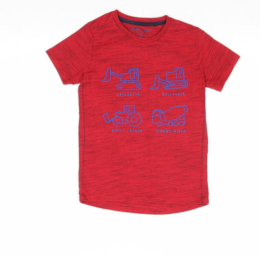 NEXT Boys Red Cotton Pullover T-Shirt Size 5-6 Years Round Neck Pullover - Marled Construction Vehicle