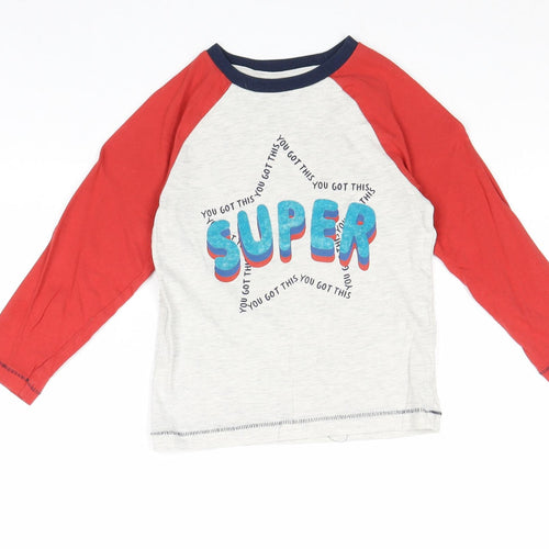 Marks and Spencer Boys Grey Colourblock Cotton Pullover T-Shirt Size 3-4 Years Round Neck Pullover - Superstar