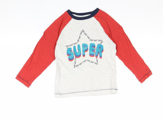 Marks and Spencer Boys Grey Colourblock Cotton Pullover T-Shirt Size 3-4 Years Round Neck Pullover - Superstar