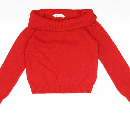H&M Girls Red Off the Shoulder Acrylic Pullover Jumper Size 9-10 Years Pullover