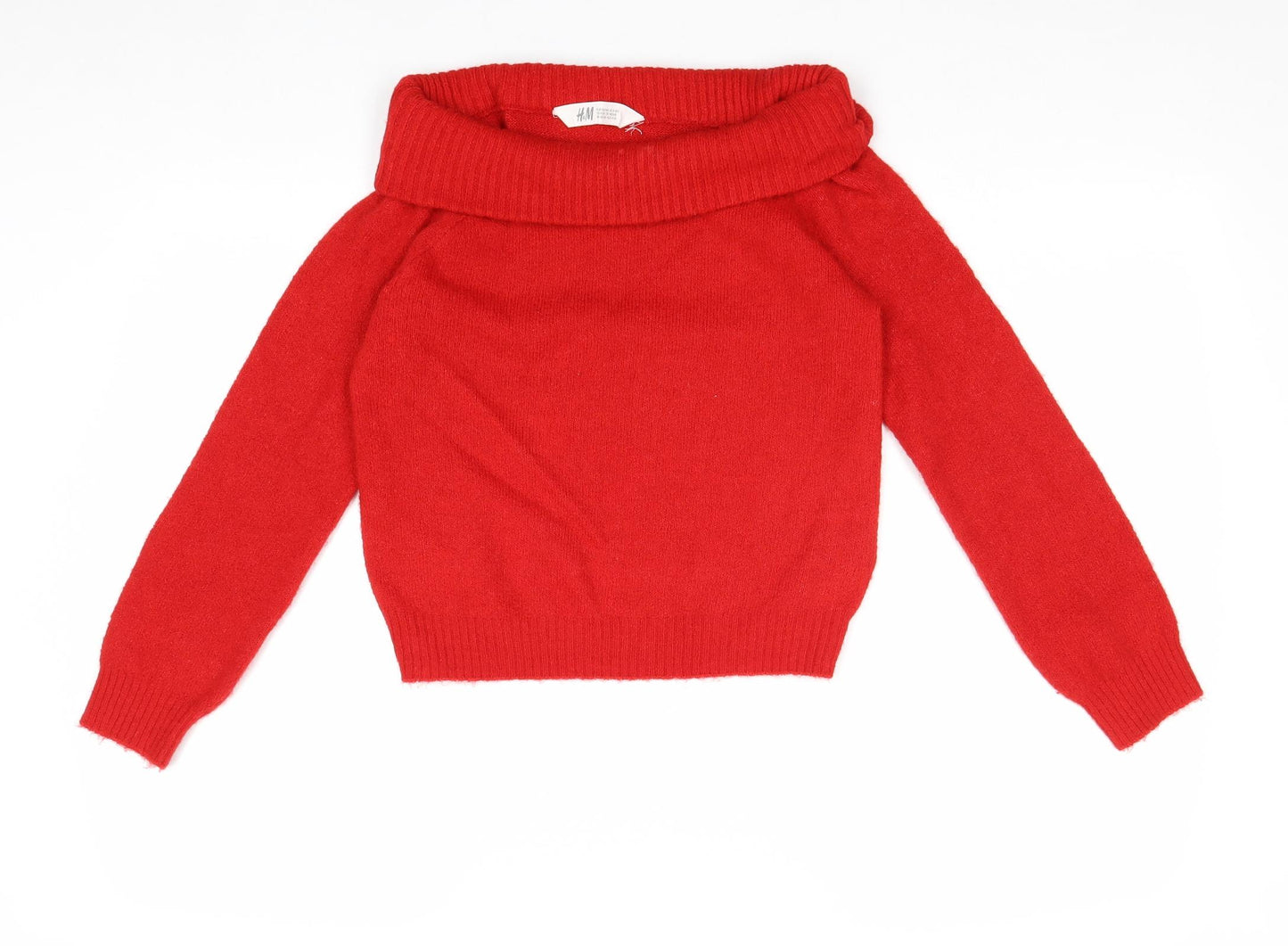 H&M Girls Red Off the Shoulder Acrylic Pullover Jumper Size 9-10 Years Pullover