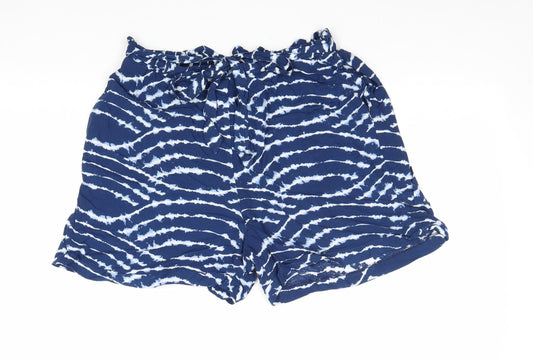 F&F Womens Blue Geometric Viscose Culotte Shorts Size 8 Regular Pull On