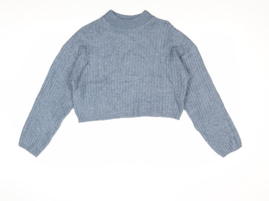 New Look Girls Blue Mock Neck Acrylic Pullover Jumper Size 12-13 Years Pullover