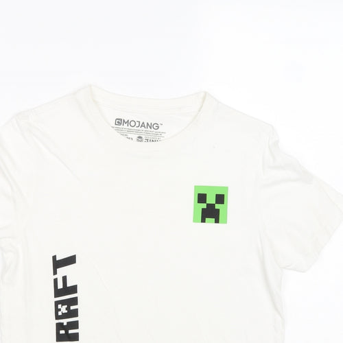 Mojang Boys White 100% Cotton Basic T-Shirt Size 11-12 Years Round Neck Pullover - Minecraft