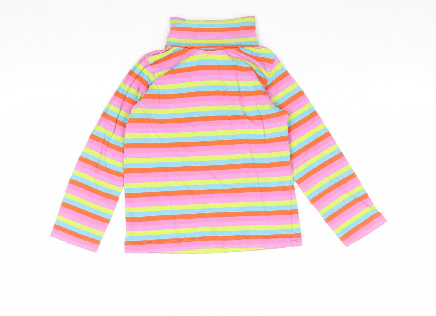 Blue Zoo Girls Multicoloured Striped 100% Cotton Basic T-Shirt Size 5-6 Years Roll Neck Pullover