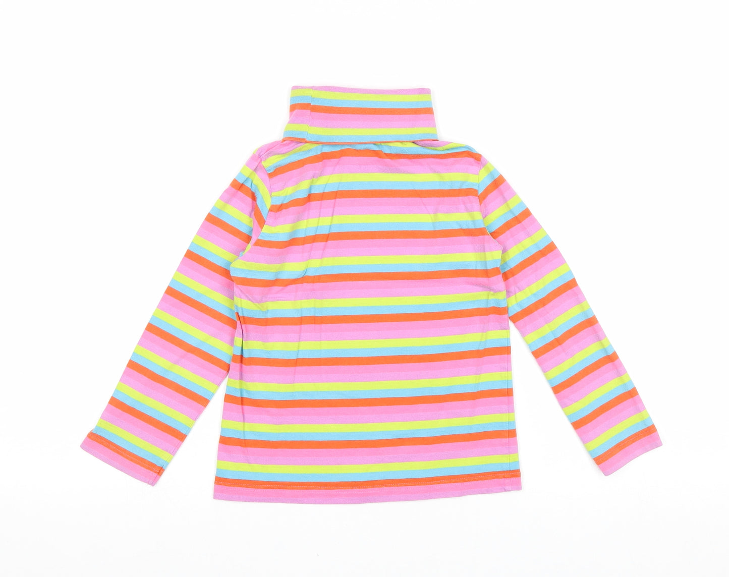 Blue Zoo Girls Multicoloured Striped 100% Cotton Basic T-Shirt Size 5-6 Years Roll Neck Pullover