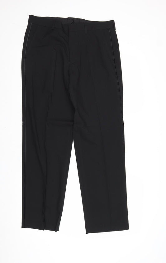 Marks and Spencer Mens Black Polyester Trousers Size 30 in Regular Zip