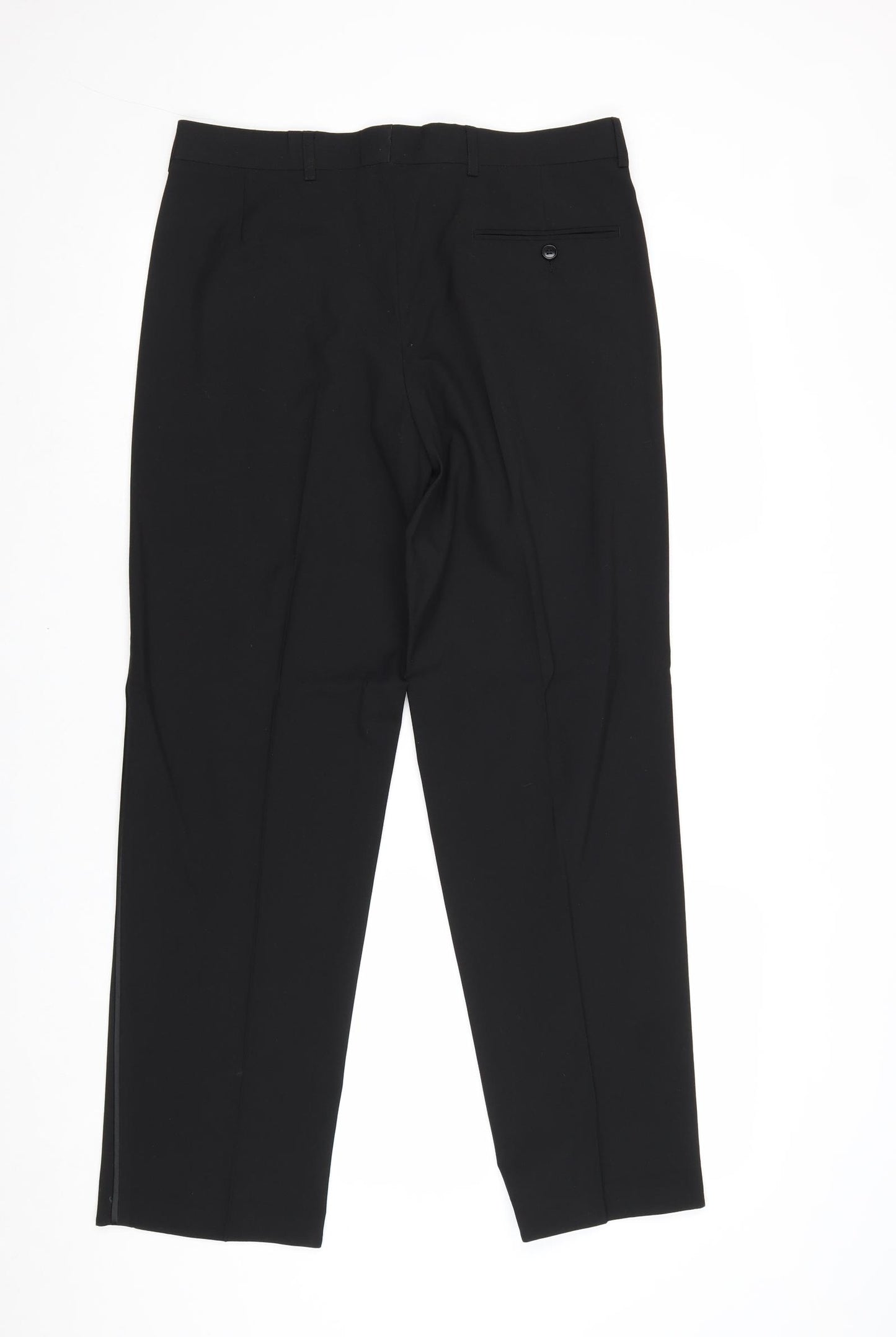 Marks and Spencer Mens Black Polyester Trousers Size 30 in Regular Zip