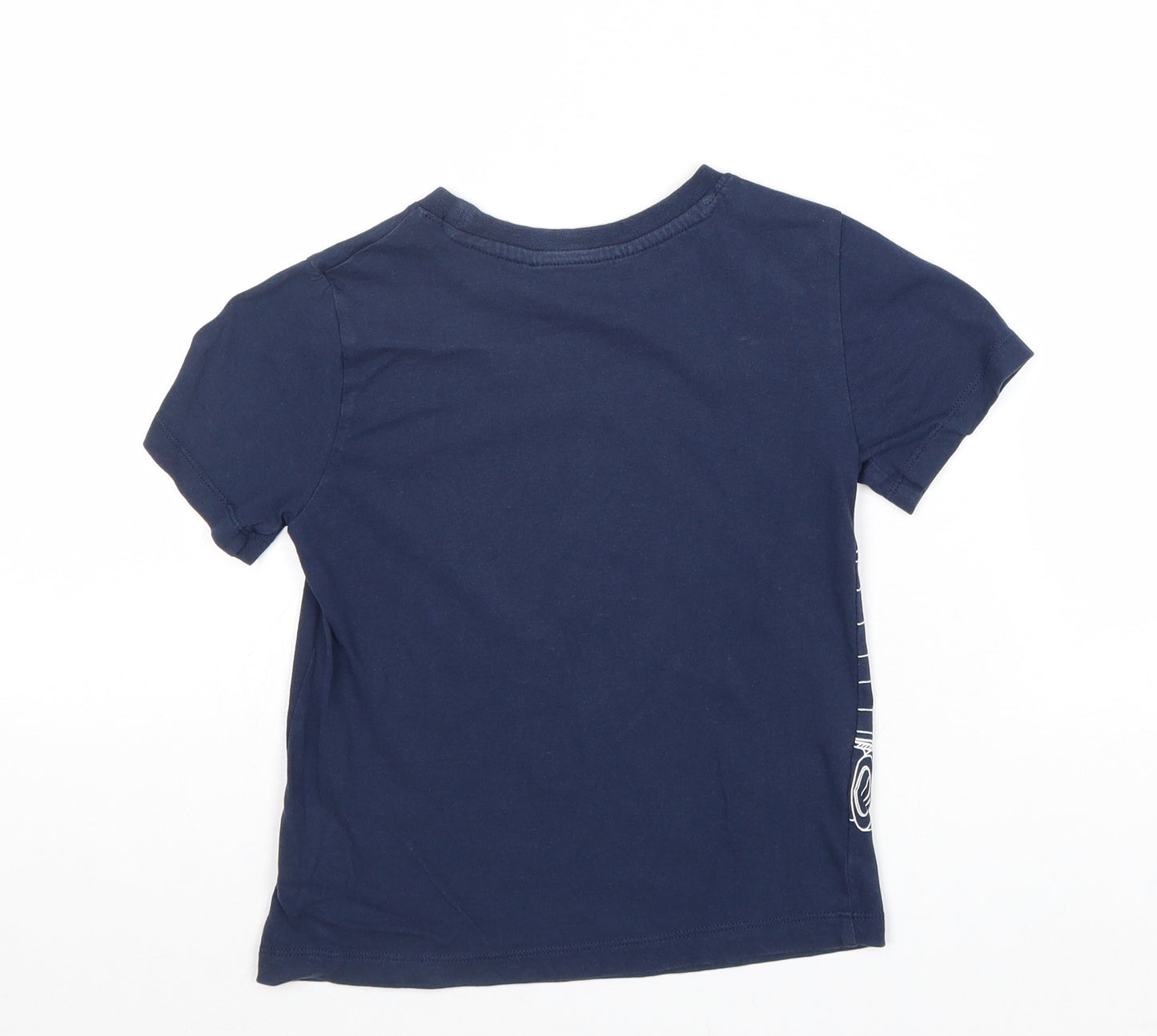 H&M Boys Blue 100% Cotton Basic T-Shirt Size 5-6 Years Round Neck Pullover - Car Vroom Vroom