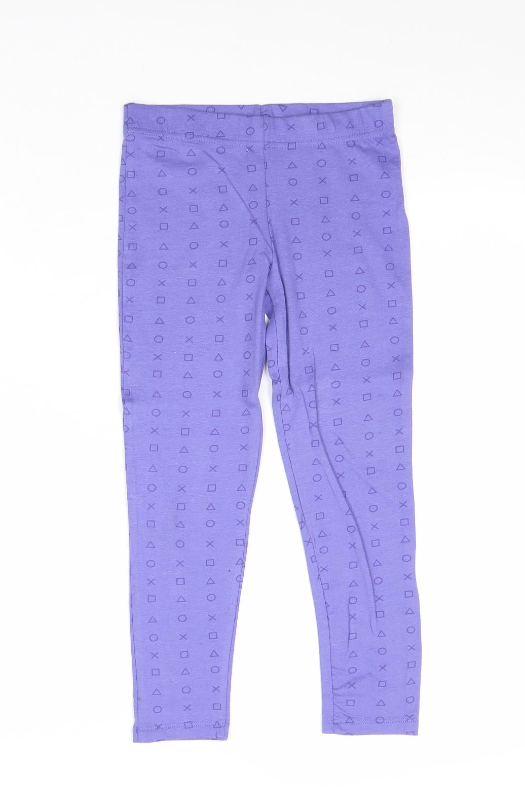 PlayStation Girls Purple Geometric Cotton Jogger Trousers Size 6-7 Years Regular Pullover - Leggings