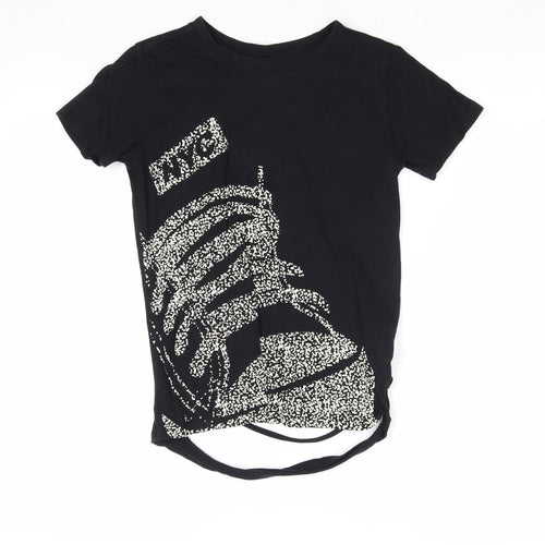 Chapter Young Girls Black 100% Cotton Basic T-Shirt Size 9-10 Years Round Neck Pullover - NYC Shoe, Distressed Back