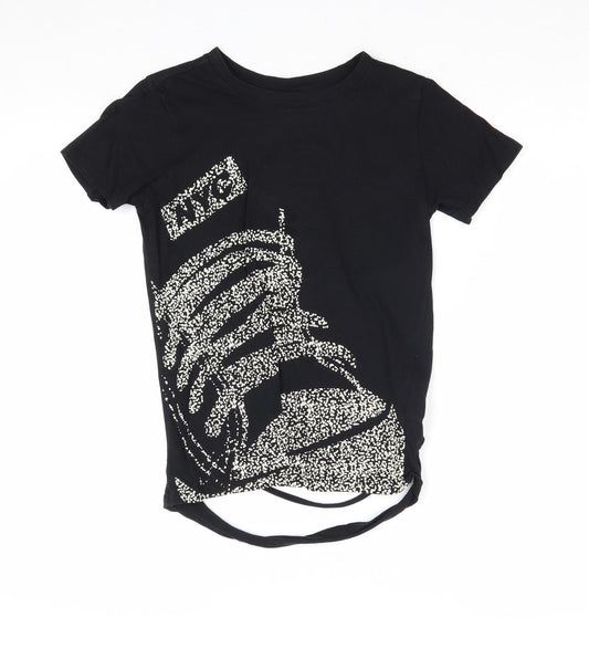 Chapter Young Girls Black 100% Cotton Basic T-Shirt Size 9-10 Years Round Neck Pullover - NYC Shoe, Distressed Back